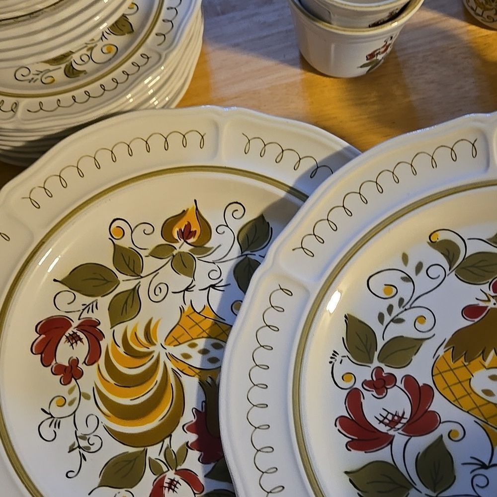 Vintage Mikasa Terra Stone Heritage 7125 Rooster Plate Cup Mug Dinnerware Set 32 - Picture 9 of 16